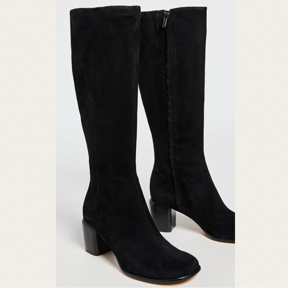 VINCE Maggie Suede Tall Shaft Block Heel Boot Black NWT $595 11